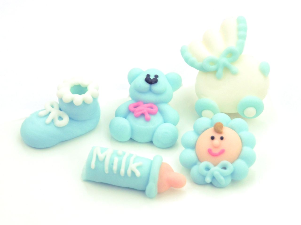 Zuckerdekor Taufset Baby blau 5 Stk