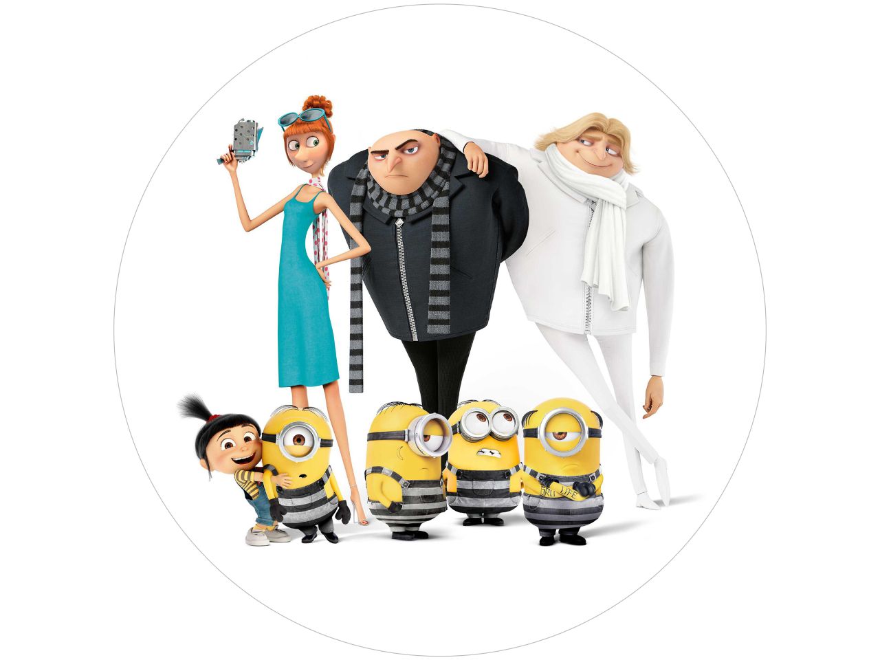Tortenaufleger Minions mit Lucy, Gru, Dru, Agnes rund 20cm
