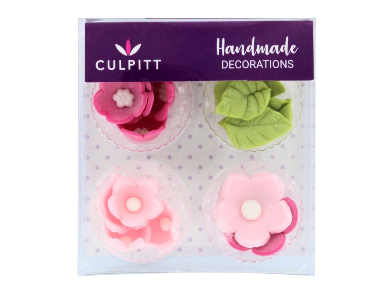 Zuckerdekor Blumen & Blätter rosa 16 Stk
