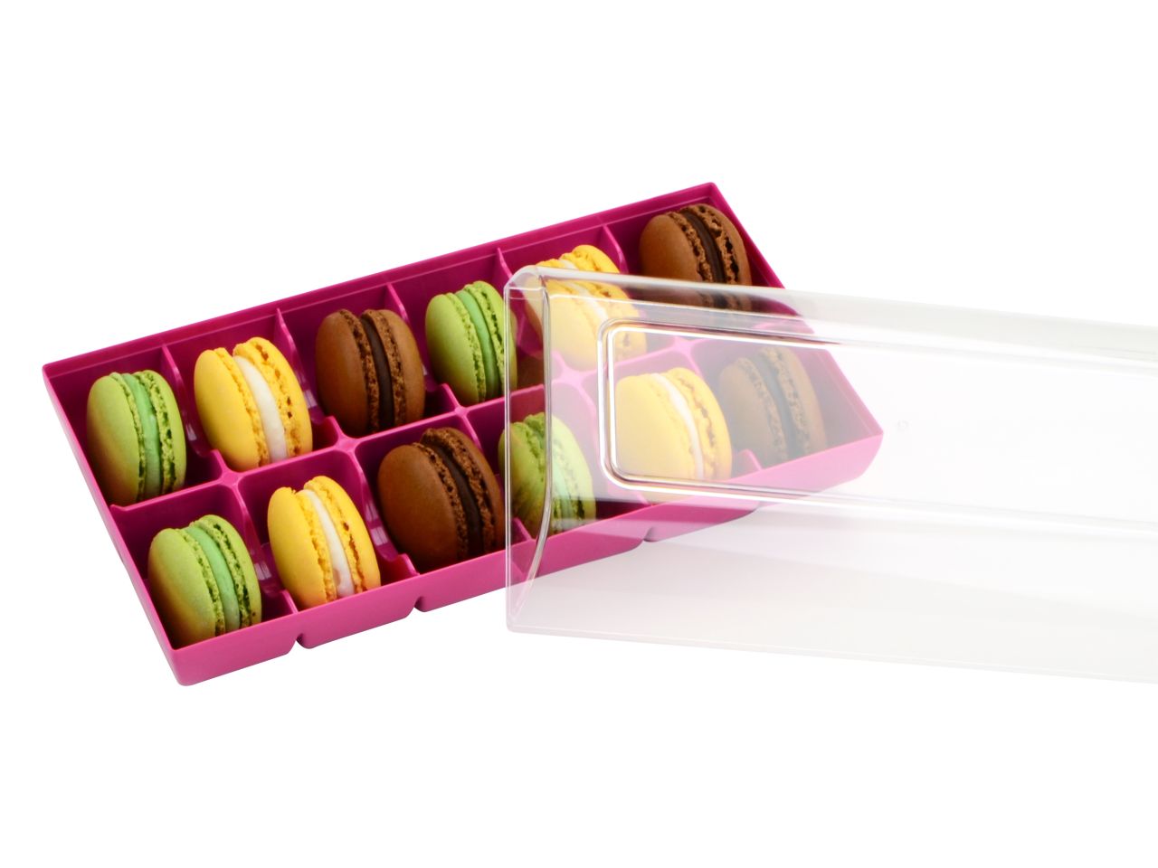 Macaron-Halbschalen 24 Stück bunt Incl. 12er Box fuchsia