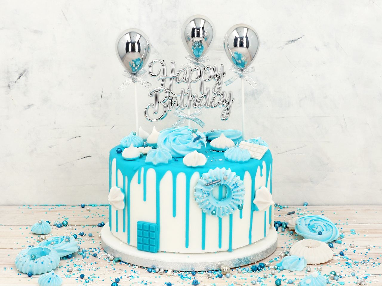 Happy Birthday Cake Topper Silber